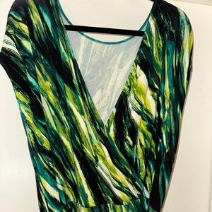 Dress, faux wrap, shades of green